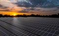 Solar power panels with warm sunrise