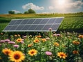 solar power plant installed on a flowering field