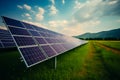 Solar power plant in summer day. Photovoltaic panels for renewable electric production. Solar panel power station landscape Royalty Free Stock Photo