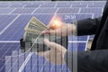Solar power station for agriculture,Concept of saving money if using solar energy Royalty Free Stock Photo
