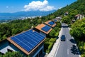 Solar Power Sunlight, Rooftops, and Energy Efficiency visualized in an urban setting where solar panels on rooftops capture Royalty Free Stock Photo