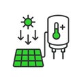 Solar Power to Boil Water icon in line design green. Solar, power, boil, water, energy, sun, heat, panel isolated on