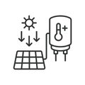 Solar Power to Boil Water icon in line design. Solar, power, boil, water, energy, sun, heat, panel isolated on white