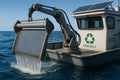 Solar Powered Eco Boat Cleaning Ocean Water with Microplastic Filtering Net Under Clear Blue Sky Royalty Free Stock Photo