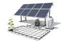 Solar powered irrigation system with water pump and drip lines for efficient watering isolated on white background Royalty Free Stock Photo