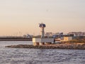 A solar-powered lighthouse in the water area of the Neva River, St. Petersburg Royalty Free Stock Photo
