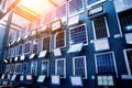 Solar-powered street lamp at the showroom of a large store. Royalty Free Stock Photo