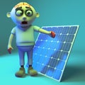 Solar powered zombie monster is a fan of green energy, 3d illustration