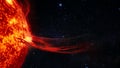 Solar prominence, solar flare, and magnetic storms. Plasma flash on the surface of a star