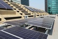 Solar PV System on Concrete Roof Deck Front View Royalty Free Stock Photo