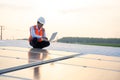 The solar rooftop(solar panel) with engineers check the operation of the system. Royalty Free Stock Photo