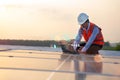 The solar rooftop(solar panel) with engineers check the operation of the system. Royalty Free Stock Photo