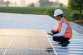 The solar rooftop(solar panel) with engineers check the operation of the system. Royalty Free Stock Photo