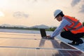 The solar rooftop(solar panel) with engineers check the operation of the system. Royalty Free Stock Photo
