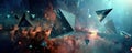 Solar sails in deep space, abstract geometric patterns ,Generative AI