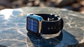 Solar Smartwatch on Stone in Natural Light Royalty Free Stock Photo