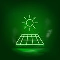 Solar, sun, charger neon vector icon. Save the world, green neon Royalty Free Stock Photo