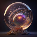 Solar system astrolabe in Crystal ball. Generative AI