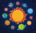 Solar system background with planets around the sun