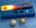 Solar system, box with models of the planets. Mercury, Venus, Earth, Mars, Jupiter, Saturn, Uranus, Neptune. Collectible models