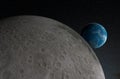 Earth view from Moon in the solar system - 3d illustration, closeup view Royalty Free Stock Photo