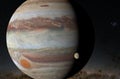 Europa moon with Jupiter in the solar system - 3d illustration, closeup view Royalty Free Stock Photo