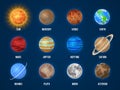 Solar system cartoon planets. Cosmos planet galaxy space orbit sun moon jupiter mars venus earth neptune mercury