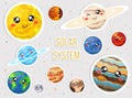 Solar system with cute cartoon planets. Cute planets with funny faces sticker set. Vecrtor illustration for any design Royalty Free Stock Photo