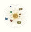 Solar system in dotwork style. planets in orbit. vintage hand drawn colorful illustration. Royalty Free Stock Photo