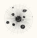 Solar system in dotwork style. planets in orbit. vintage Royalty Free Stock Photo