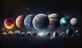 a solar system with eight planets and the sun in the background