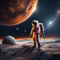 Solar system exploration, astronaut floating near a distant planet, space adventure concept3 Royalty Free Stock Photo