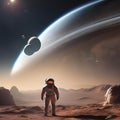Solar system exploration, astronaut floating near a distant planet, space adventure concept2 Royalty Free Stock Photo