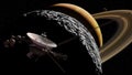 Saturn, Saturn moon and Voyager probe 3d illustration background, elements of this image are furnished by NASA