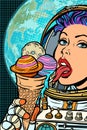 Solar system, like ice cream. Humanity and cosmic dreams concept