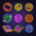 Solar system neon signboard icons