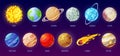 Solar system planet. Cartoon galaxy planets, star, comet, sun, earth, moon, mercury. Universe space astronomy science Royalty Free Stock Photo