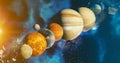 The solar system  planet concept over galactic background  and Milky Way solar system Mercury, Earth and Moon, Venus, Mars, Royalty Free Stock Photo