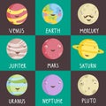 Solar System Planets Cartoon Icons Set