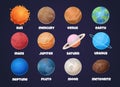 Solar system planets. Cartoon mercury and venus, earth and mars, jupiter and saturn, uranus and neptune. Astronomy Royalty Free Stock Photo