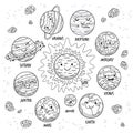 Solar system. Planets character set in cartoon style