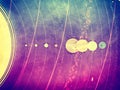 Solar system - planets, comet, satellite of the planets flat textured illustration with comparative dimensions Royalty Free Stock Photo