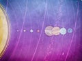 Solar system - planets, comet, satellite of the planets flat textured illustration with comparative dimensions Royalty Free Stock Photo