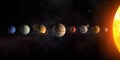 Solar system planets set. The Sun and planets in a row on universe stars background.Elements of this image furnished by NASA Royalty Free Stock Photo