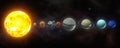 Solar system planets set. The Sun and planets in a row on universe stars background.Elements of this image furnished by NASA Royalty Free Stock Photo