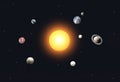 Solar system of planets in space 3d. The sun, Earth, Mars, Jupiter and other space objects against the background of the Royalty Free Stock Photo