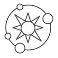 Solar system with planets thin line icon, cosmos concept. Vector graphics. Sun star with planets and orbits sign on