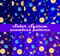 Solar system seamless pattern set. Planets and stars. Outer space. Vector Royalty Free Stock Photo