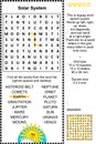 Solar system themed wordsearch puzzle