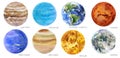 Solar System. Universe Planets watercolor set